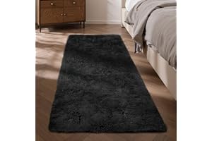 Sour Lemon Rugs Living Room 60x120cm, Black Runner rug for Bedroom, Washable Anti Slip Fluffy Rug Shaggy Soft Modern Floor Carpets Mat Beside Rugs for Kids Hallway Living Room
