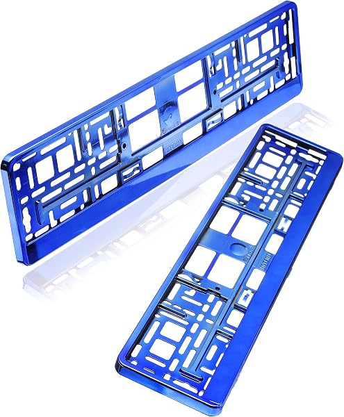 baytronic Number Plate Holder High Gloss Set of 2 (Blue/Chrome) - 1