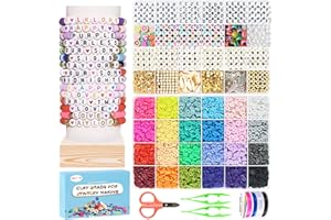 Dazhqp 7500 Pcs Clay Beads Bracelet Making Kit, 2 Boxes 24 Colors Friendship Bracelet Kit Flat Polymer Heishi Beads for Jewelry Making, Crafts Gift for Girls Ages 6-12