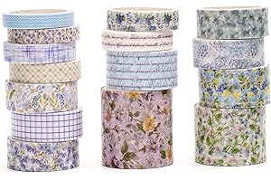 Songdao 15 rouleaux Floral Washi Tape Set, Arts de la floraison Ruban Adhésif Décoratif Fleur Masking Tapes pour Arts, Bullet Journal, Scrapbooking, Bricolage, Emballage (3 champs de lavande)