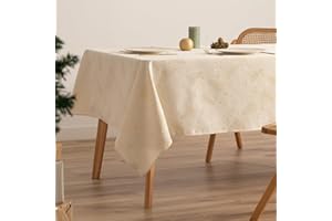 GAMUSI Żakardowy obrus świąteczny złoty nitka prostokątny stół do jadalni dekoracja świąteczna 140 x 240 cm kolor ecru
