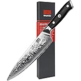 SHAN ZU Cuchillo de Cocina Damasco, 20cm Cuchillo Chef Japones de Acero Damasco de 67 Capas, Mango de Material G10, Cuchillo 