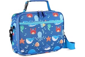 VASCHY Bolsa Almuerzo, Bolsa Termica Porta Alimentos para Niños Bolsa Merienda Infantil para la Escuela con Correa para el Hombro, Animal del Océan