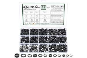 YOUYIDUN 885 Hex Nuts & Flat Washers for Screws Bolts & Spring Lock Washer: 265 Hexx Lock Nut, 310 Metal washers Assorted, 310 Spring Split lock washerss, Hexagonal nutss, Locking Nutss, Hex Nut Assortment Set