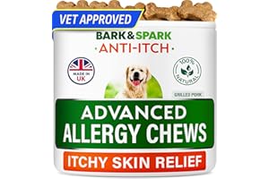 BARK&SPARK Dog Itch & Allergy Support Chews - Skin & Coat Supplement - Omega 3 Fish Oil -Itching & Paw Licking - Dry Skin & Hot Spots - 60ct - Grilled Pork