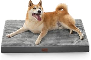 Bedsure Orthopedic Dog Bed Medium - 89x56x7cm Washable Dog Crate Bed with Non-Slip Bottom and Removable Washable Cover, Egg Crate Foam Pet Mattress, Grey - NOT Waterproof