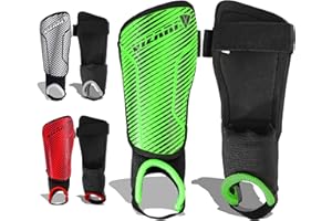 Vizari Matera Football Shin Pads - Breathable & Lightweight Kids Shin Pads - Superior Ankle Support - Football Shin Guards For Kids, Girls, Boys and Adults - Shin Pads Mens With Non-Slip Adjustable Straps