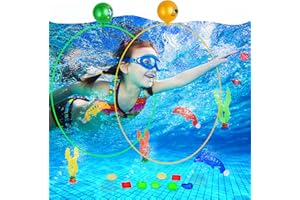 faburo 20Pcs Jouets de Plongée inclure Anneaux de Plongée * 2, Diamant de plongée * 10, Dauphin * 3, Algues * 3, Sac de Rangement * 1, Pompe * 1, Jouets de plongée pour Piscine d'été pour Enfants