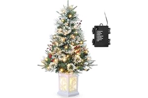 ‎LITAKE 90cm Weihnachtsbaum künstlich mit 78 Beleuchtung,Batteriebetrieben Pre-lit Premium Snow Flocked Künstlicher Weihnachtsbaum mit roten Beeren Weihnachten deko für Zuhause, Büro, Weiße Basis