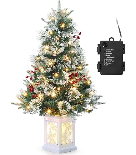 Albero Di Natale Artificiale Preilluminato 95 Cm, 90 Luci LED, 12 Modalità, Rami In PE Naturali