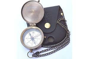 NEOVIVID Gravierbarer Kompass, Messing, Ledertasche, Piratenkompass, Geschenkkompass, Campingkompass mit Nadelhebemechanismus