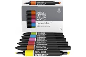 Winsor & Newton - Set de Rotuladores ProMarker, 6 Unidades, Tonos Vibrantes (el paquete puede variar)