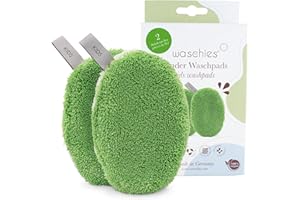 waschies Dischetti Detergenti – Set da 2, Verde - Miscela di Fibre Ipoallergeniche - Morbidi e Riutilizzabili per Pelli Delicate - Pulizia Delicata Solo con Acqua - Per Bimbi e Neonati