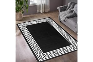 renoazul® Non Slip Living Room Rug With Rubber Back - Greeky Black White Rugs - 120 x 170 cm - Washable Bedroom Carpet For Living Room and Lounge Rug