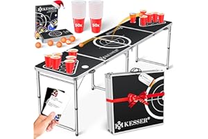KESSER® Bier Pong Tisch Set mit Kartenspiel Trinkspiel - inkl. 100 Becher (50 Rot & 50 Blau), 6 Bälle + Regelwerk Partyspiele Table Höhenverstellbar KlappbarerClassic + Kartenspiel