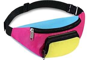 XUNIEA 80s Retro Neon Fanny Pack 2 Pockets Hands Free Belt Bags 80s Costumes for Women Men Kids Waist Packs for Holiday Festival Travel 80s Theme Party