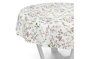 ANRO Nappe en toile cirée - Lavable - Pour table de jardin - Motif fleurs - Ronde - 120 cm - Bord coupé