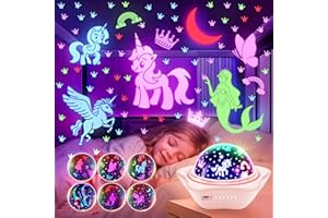 One Fire Unicorns Gifts for Girls Toys,6 Films Unicorn Night Light Projector for Bedroom,Rechargeable Night Light for Girls,360° Rotating Butterfly Lamp for Bedroom,Unicorn Toys Mermaid Princess Gifts