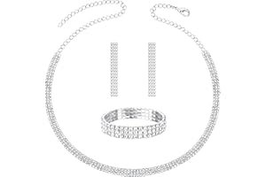Diamday Elegante Sposa Gioielli Set per Donne Strass Collana Pendenti Sliver Orecchini a Goccia Bracciali Cristallo Sposa Damigella d'Onore Gioielli Set Fidanzamento Prom Festa Matrimonio Gioielli