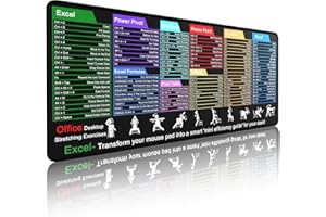 MIKODA Excel Shortcuts Desk Mat - XL Cheat Sheet Mouse Pad with Desk Exercise Diagrams Non-Slip Stitched Edges for Office/Gaming/Home/Employee Gift