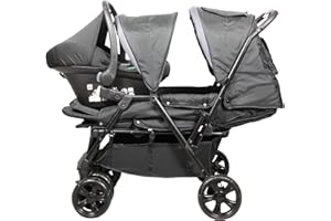 BAMBISOL Poussette Double 2-en-1 pour Jumeaux dès la Naissance | Cosy Siège Auto Gr0+ i-Size Inclus, Pliable avec Habillage Pluie et Grand Panier | Noir et Gris Chiné