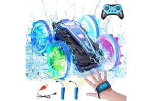Hofeny Amphibisches Ferngesteuertes Auto mit LED Licht, Amphibienfahrzeug Wasser Ferngesteuert Geländetaugliches Blinken RC Stunt Auto für Kinder ab 3-12 Jahren, Indoor Outdoor Pool Strand Spielzeug