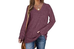 PLOKNRD Jumpers Women Casual Long Sleeve Oversized Sweaters V Neck Lightweight Top