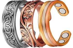 YINOX 3 st ren kopparring för artrit 99,9 %+ magnetisk terapiavlastningsring för män + kvinnor. Magnetterapi smycken ringar för artrit, karpaltunnel, fingrar, tumme (längd 57,5 mm), Keramisk