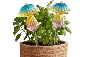 SL-JIJI Mushroom Plant Waterer, Glass Plant Water Globes, Colored Mushroom Watering Ball Spike，Self Watering Stake,Plant Care Accessories for Gardening Gift (Waterer-A, 2Pcs)