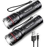GEARLITE LED Torch Rechargeable, 2 Pack 2000LM Super Bright Adjustable Focus Flashlight, 3 Lighting Modes, Long Battery Life,