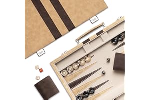 Lingle Jeux de Backgammon de 38cm pour Adultes, Jeu de société Classique avec étui de Backgammon Pliable en Simili Cuir, Ensemble de Voyage Portable (Brown)