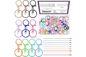 Swpeet 60 llaveros de pinza de langosta de colores mixtos con clip de gatillo giratorio, llavero plano dividido y cadenas de bolas, kit surtido de cierres giratorios para bolso, correa, llavero