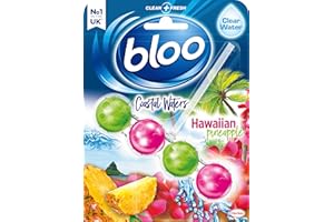 Bloo Toilet Rim Block Coastal Waters Hawaiian Pineapple (50g), Clear Water Toilet Rim Block with Fresh Pineapple Scent, with Anti-Limescale Formula