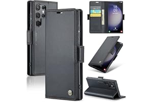 Rerzoiro Handyhülle für Samsung Galaxy S23 Ultra Hülle, Premium PU Leder Klapphülle RFID Schutzhülle Magnet Kartenfach Standfunktion Flip Wallet Tasche Case Kompatibel Samsung S23 Ultra, Schwarz