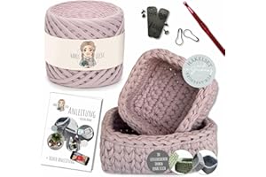 Häkelset für Anfänger - kleiner Korb, Häkel Set Anfänger, Textilgarn zum Häckeln, Crochet Set, Körbe Hakeln, DIY Erwachsene, Häkel Sets, häkeln lernen HÄKEL LIESE (ROSA)