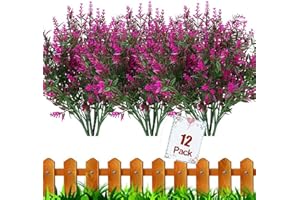 HBell 12 wiązek sztucznych kwiatów na zewnątrz, odporne na promieniowanie UV, sztuczne rośliny bukszpanowe, sztuczna plastikowa zieleń do użytku wewnątrz i na zewnątrz, wiszące rośliny, ogród, ganek,