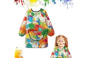 Cragmut Malschürze Kinder für 1-8 Jahre, Malkittel Kinder Wasserdicht Malerkittel mit Ärmel und Großer Tasche Malkittel Schule für Kunst Malen Kochen