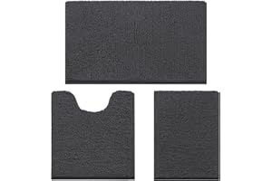wyewye Bathroom Mat 3 Piece, Non Slip Chenille Bath Mats, Soft and Comfortable, Super Water Absorption Bath Rug, Machine-Washable Quick Dry, for Bathroom, Tub and Shower, Deep Gray