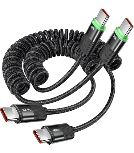 SUNGUY USB-C Spiralkabel 2er Set – Dehnbar 0,4–1 M, 90° Winkel, Für Android Auto & Schnelles Laden
