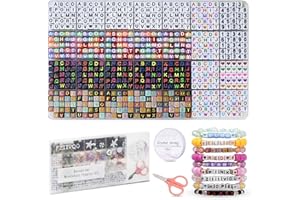 FZIIVQU 1120Pcs Acrylic Square Letter Beads, 5 Colors 6x6mm Alphabet Number Hearts Beads for Jewelry Making, DIY Necklaces, Key Chains, Friendship Bracelets