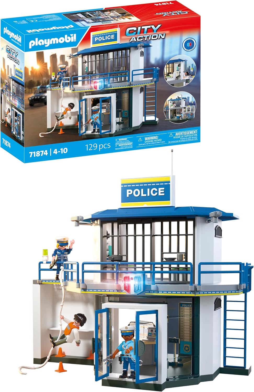 PLAYMOBIL | Action Heroes | Comisaría con Sala de investigación | Juguete policial Lleno de acción | con Muchos Detalles emocionantes | Fomenta la Creatividad | para Mayores de 4 años | 71874