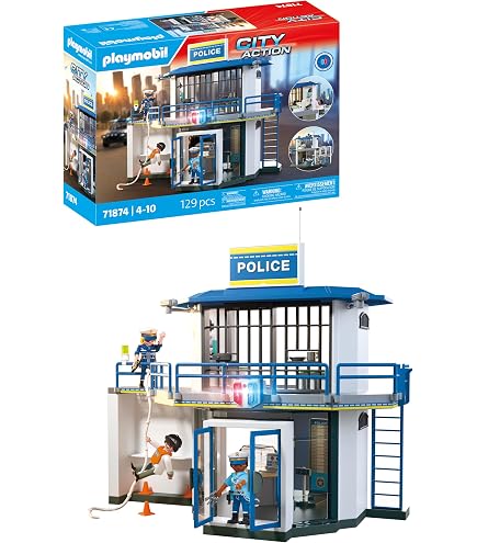 Playmobil 6878 Barrage de Police - City Action - Comprend Deux policiers avec Leur équipement, Un Chien, Une Cage, Trois plots et des Accessoires - Dès 4 Ans