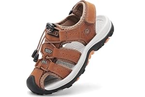 ZYLDK Unisex-Kinder Sandalen Leder für Jungen Mädchen Strand Geschlossene Wandersandale Trekkingsandalen Sport- Outdoor Sommer Atmungsaktive Freizeitschuhe Wanderschuhe 28-37 EU