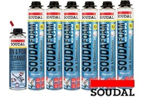 SOUDAL Soudafoam B2 Pistolenschaum Montageschaum PU Schaum als Set 6 Stück mit Reiniger 500ml