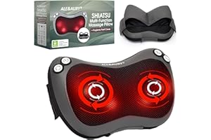 ALE&AURY® Cuscino Massaggiante 3 ANNI Garanzia Cervicale Collo Spalle Shiatsu Calore Riscaldante 3 Velocita 4 Nodi Elettrico Professionale Allevia Mal di Schiena Lombare Copri Piedi Gambe Relax