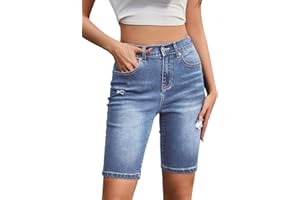 Alaster Queen Bermuda pour femme, taille haute, skinny, classique, en jean, bermuda en denim