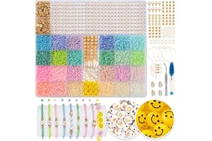 RUBY 24 Colores Abalorios Para Hacer Pulseras, 3mm Cuentas, 12000 Piezas, Kit con Cara Sonriente y Cuentas de Letras A-Z, DIY, Bolitas
