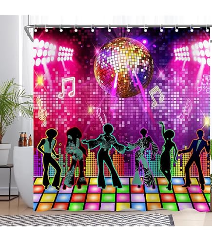 Duschvorhang Mit Discokugel-Muster – Vintage 60er/70er/80er Style | 183x183 Cm, Mit 12 Haken | Waschbar