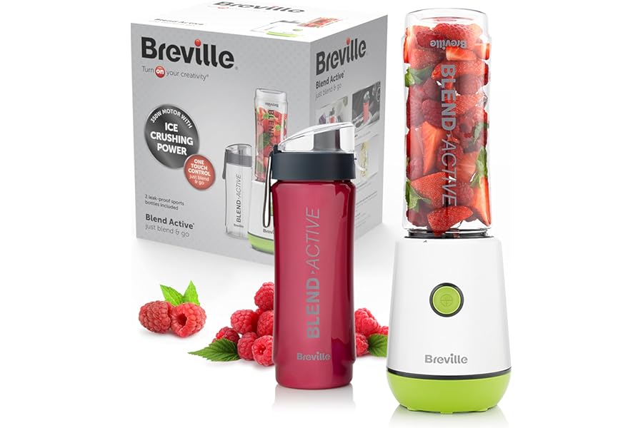 Breville Blend Active Personal Blender & Smoothie Maker | 350W | 2 Portable Blend Active Bottles (600ml) | Leak Proof Lids | White & Green [VBL246]