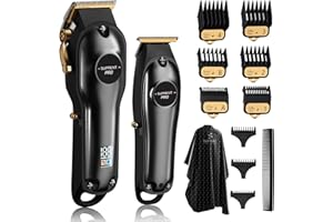 SUPRENT® Tagliacapelli professionale da uomo, kit di taglio di capelli e tagliacapelli a lama a T Zero Gap, set di trimmer per barbiere senza fili con display a LED (Nero)
